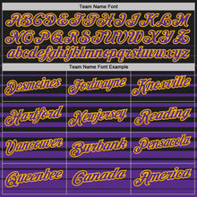 Laden Sie das Bild in den Galerie-Viewer, Custom Black Purple-Gold Horizontal Gradient Stripe Performance Polo Shirt
