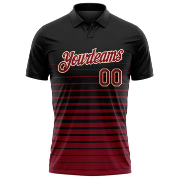 Custom Black Maroon-Cream Horizontal Gradient Stripe Performance Polo Shirt