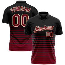 Laden Sie das Bild in den Galerie-Viewer, Custom Black Maroon-Cream Horizontal Gradient Stripe Performance Polo Shirt
