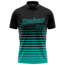 Загрузить изображение в средство просмотра галереи, Custom Black-Aqua Horizontal Gradient Stripe Performance Polo Shirt

