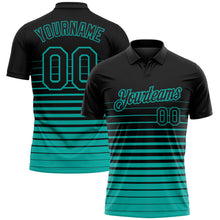 Загрузить изображение в средство просмотра галереи, Custom Black-Aqua Horizontal Gradient Stripe Performance Polo Shirt
