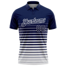Laden Sie das Bild in den Galerie-Viewer, Custom Navy-White Horizontal Gradient Stripe Performance Polo Shirt
