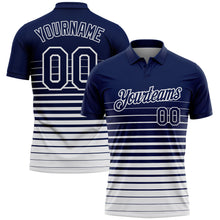 Laden Sie das Bild in den Galerie-Viewer, Custom Navy-White Horizontal Gradient Stripe Performance Polo Shirt
