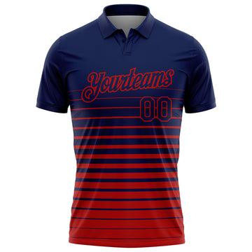 Custom Navy-Red Horizontal Gradient Stripe Performance Polo Shirt