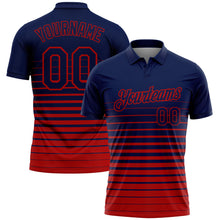 Laden Sie das Bild in den Galerie-Viewer, Custom Navy-Red Horizontal Gradient Stripe Performance Polo Shirt
