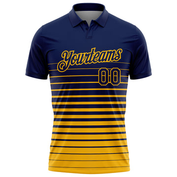 Custom Navy-Gold Horizontal Gradient Stripe Performance Polo Shirt