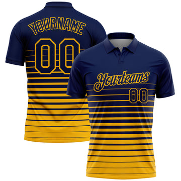Custom Navy-Gold Horizontal Gradient Stripe Performance Polo Shirt