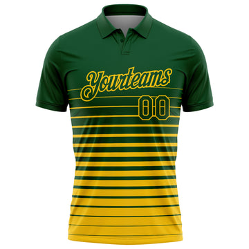 Custom Green-Yellow Horizontal Gradient Stripe Performance Polo Shirt