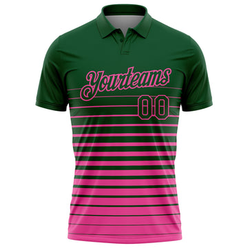 Custom Green-Pink Horizontal Gradient Stripe Performance Polo Shirt