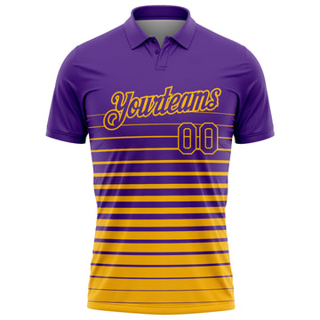 Custom Purple-Gold Horizontal Gradient Stripe Performance Polo Shirt