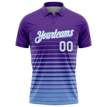 Custom Purple White-Light Blue Horizontal Gradient Stripe Performance Polo Shirt