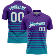 Laden Sie das Bild in den Galerie-Viewer, Custom Purple White-Teal Horizontal Gradient Stripe Performance Polo Shirt
