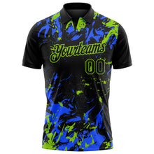 Laden Sie das Bild in den Galerie-Viewer, Custom Black Royal-Neon Green Dynamic Splatter Brush Stroke Performance Polo Shirt
