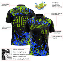 Laden Sie das Bild in den Galerie-Viewer, Custom Black Royal-Neon Green Dynamic Splatter Brush Stroke Performance Polo Shirt
