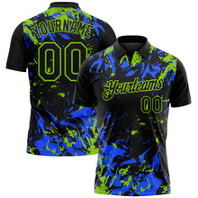 Laden Sie das Bild in den Galerie-Viewer, Custom Black Royal-Neon Green Dynamic Splatter Brush Stroke Performance Polo Shirt
