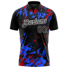 Load image into Gallery viewer, Custom Black Royal Red-White Dynamic Splatter Brush Stroke Performance Polo Shirt
