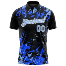 Load image into Gallery viewer, Custom Black Light Blue Royal-White Dynamic Splatter Brush Stroke Performance Polo Shirt

