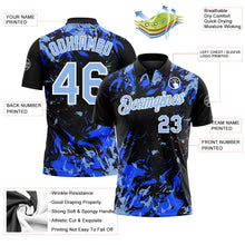 Load image into Gallery viewer, Custom Black Light Blue Royal-White Dynamic Splatter Brush Stroke Performance Polo Shirt
