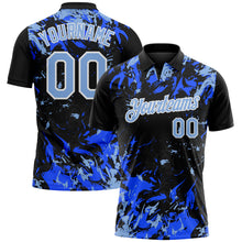 Load image into Gallery viewer, Custom Black Light Blue Royal-White Dynamic Splatter Brush Stroke Performance Polo Shirt
