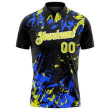Laden Sie das Bild in den Galerie-Viewer, Custom Black Neon Yellow Royal-White Dynamic Splatter Brush Stroke Performance Polo Shirt
