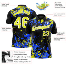 Laden Sie das Bild in den Galerie-Viewer, Custom Black Neon Yellow Royal-White Dynamic Splatter Brush Stroke Performance Polo Shirt
