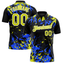 Laden Sie das Bild in den Galerie-Viewer, Custom Black Neon Yellow Royal-White Dynamic Splatter Brush Stroke Performance Polo Shirt
