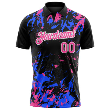 Custom Black Pink Royal-White Dynamic Splatter Brush Stroke Performance Polo Shirt