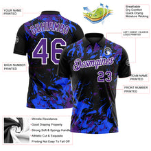 Laden Sie das Bild in den Galerie-Viewer, Custom Black Purple Royal-White Dynamic Splatter Brush Stroke Performance Polo Shirt
