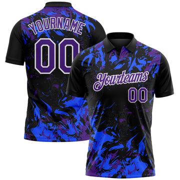 Custom Black Purple Royal-White Dynamic Splatter Brush Stroke Performance Polo Shirt