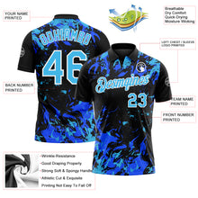 Laden Sie das Bild in den Galerie-Viewer, Custom Black Sky Blue Royal-White Dynamic Splatter Brush Stroke Performance Polo Shirt
