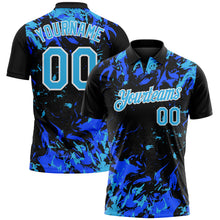 Laden Sie das Bild in den Galerie-Viewer, Custom Black Sky Blue Royal-White Dynamic Splatter Brush Stroke Performance Polo Shirt
