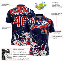 Laden Sie das Bild in den Galerie-Viewer, Custom Navy Red-White Dynamic Splatter Brush Stroke Performance Polo Shirt

