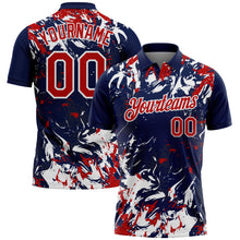 Laden Sie das Bild in den Galerie-Viewer, Custom Navy Red-White Dynamic Splatter Brush Stroke Performance Polo Shirt
