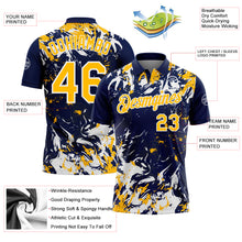 Laden Sie das Bild in den Galerie-Viewer, Custom Navy Gold-White Dynamic Splatter Brush Stroke Performance Polo Shirt
