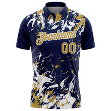 Laden Sie das Bild in den Galerie-Viewer, Custom Navy Old Gold-White Dynamic Splatter Brush Stroke Performance Polo Shirt

