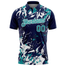 Laden Sie das Bild in den Galerie-Viewer, Custom Navy Teal-White Dynamic Splatter Brush Stroke Performance Polo Shirt
