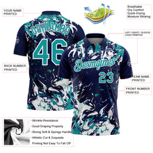 Laden Sie das Bild in den Galerie-Viewer, Custom Navy Teal-White Dynamic Splatter Brush Stroke Performance Polo Shirt
