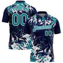Laden Sie das Bild in den Galerie-Viewer, Custom Navy Teal-White Dynamic Splatter Brush Stroke Performance Polo Shirt
