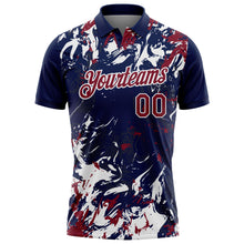 Laden Sie das Bild in den Galerie-Viewer, Custom Navy Crimson-White Dynamic Splatter Brush Stroke Performance Polo Shirt
