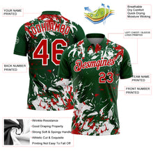 Charger l'image dans la galerie, Custom Green Red-White Dynamic Splatter Brush Stroke Performance Polo Shirt
