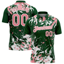 Charger l'image dans la galerie, Custom Green Medium Pink-White Dynamic Splatter Brush Stroke Performance Polo Shirt
