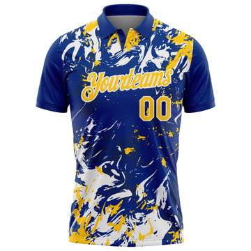 Custom Royal Yellow-White Dynamic Splatter Brush Stroke Performance Polo Shirt