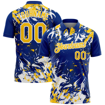 Custom Royal Yellow-White Dynamic Splatter Brush Stroke Performance Polo Shirt