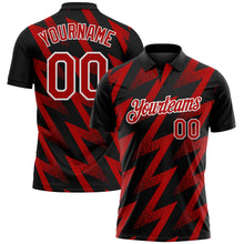 Laden Sie das Bild in den Galerie-Viewer, Custom Black Red-White Geometric Zigzag Shape Lightning Performance Polo Shirt
