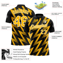 Load image into Gallery viewer, Custom Black Gold-White Geometric Zigzag Shape Lightning Performance Polo Shirt
