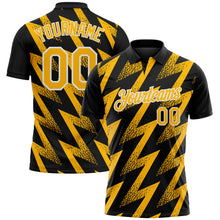 Load image into Gallery viewer, Custom Black Gold-White Geometric Zigzag Shape Lightning Performance Polo Shirt
