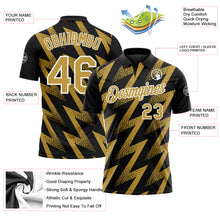 Laden Sie das Bild in den Galerie-Viewer, Custom Black Old Gold-White Geometric Zigzag Shape Lightning Performance Polo Shirt

