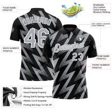 Laden Sie das Bild in den Galerie-Viewer, Custom Black Gray-White Geometric Zigzag Shape Lightning Performance Polo Shirt
