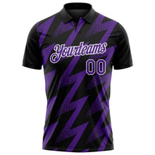 Charger l'image dans la galerie, Custom Black Purple-White Geometric Zigzag Shape Lightning Performance Polo Shirt
