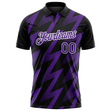 Custom Black Purple-White Geometric Zigzag Shape Lightning Performance Polo Shirt